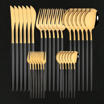 30 pz/set cena in acciaio inossidabile set di stoviglie in oro nero coltello forchetta da frutta cucchiaio set di posate stoviglie da cucina set di posate 1