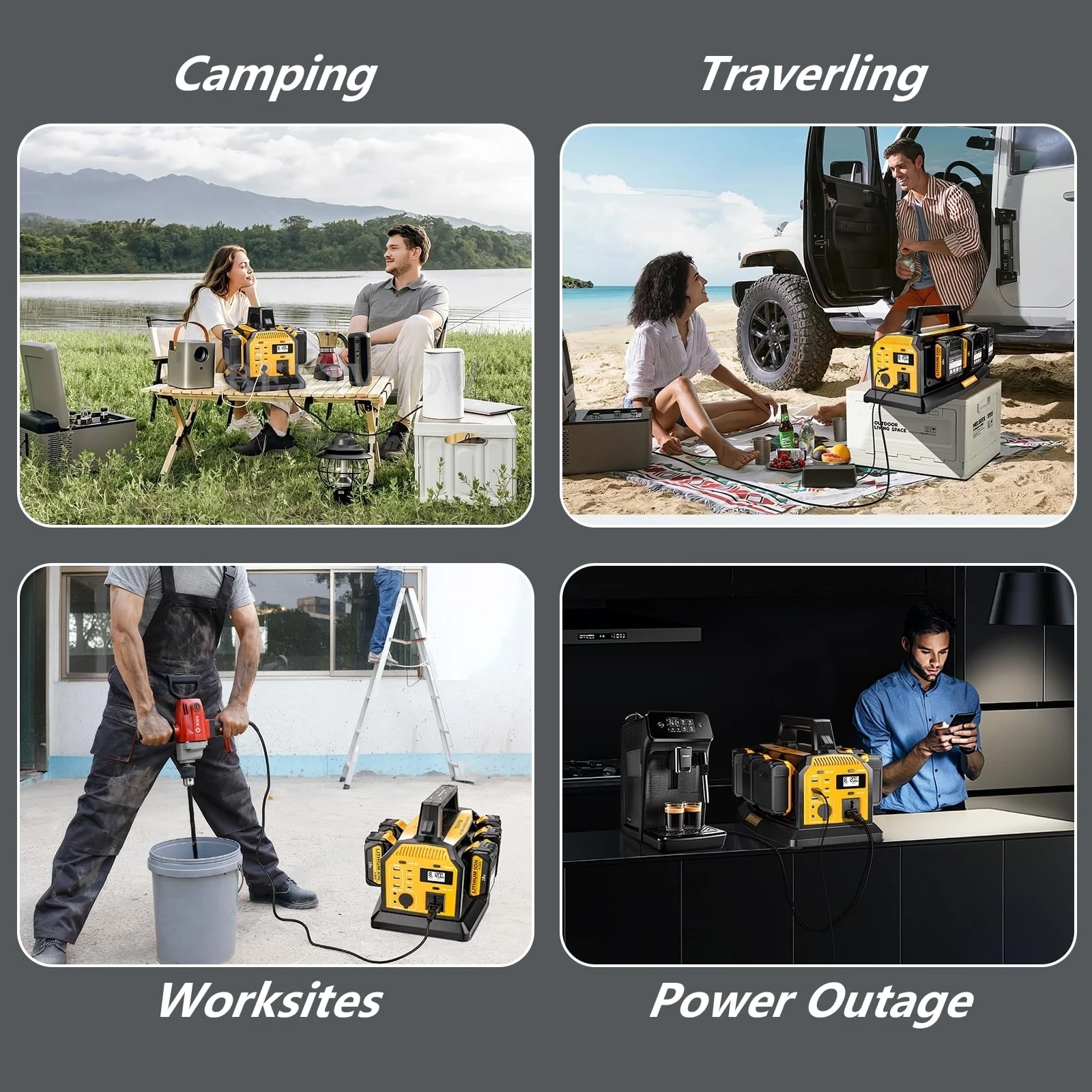 1200W Power Inverter Battery Charger 2-in-1 for DeWalt Battery 6 Ports Rapid Cha