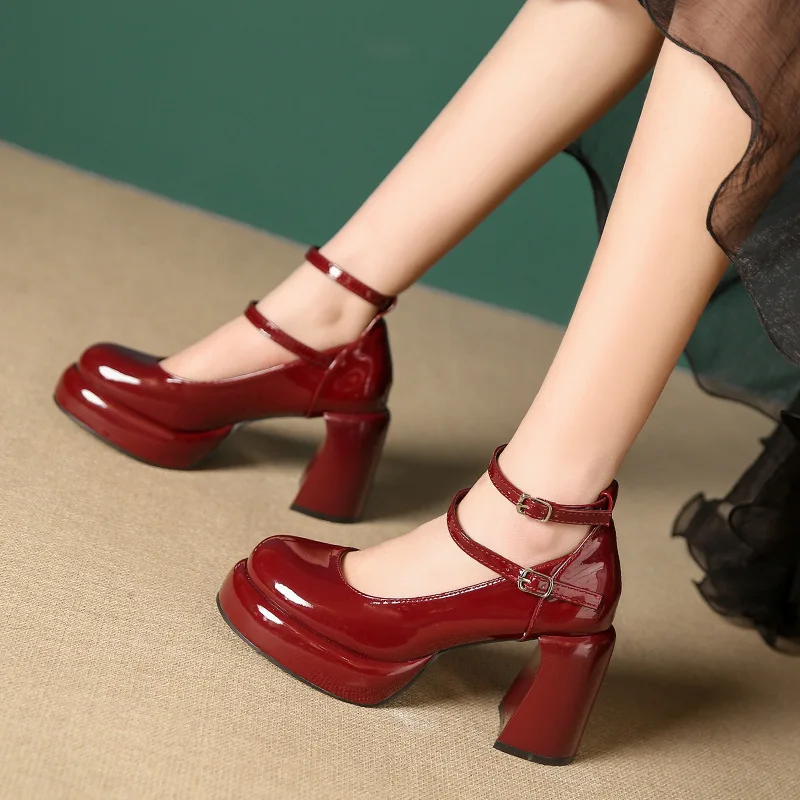 Designer Platform Women Mary Jane Shoes Fashion Elegant Double Buckle Thick Heel Shoes Ladies Dress Pumps High Heel Party Shoes