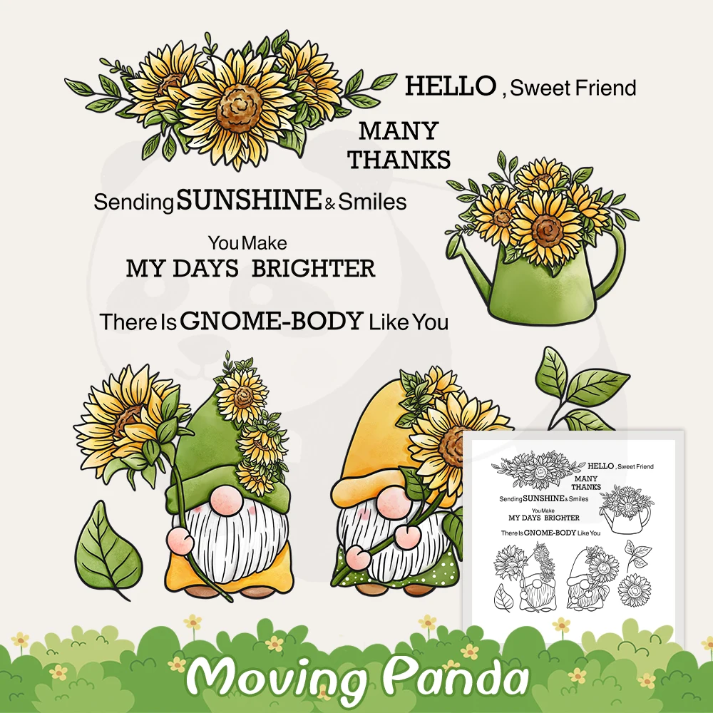 

Spring Blooming Sunflowers Gnome Metal Cutting Dies Clear Stamps DIY Scrapbooking Supplies Cut Dies Silicone Stamps For Cards