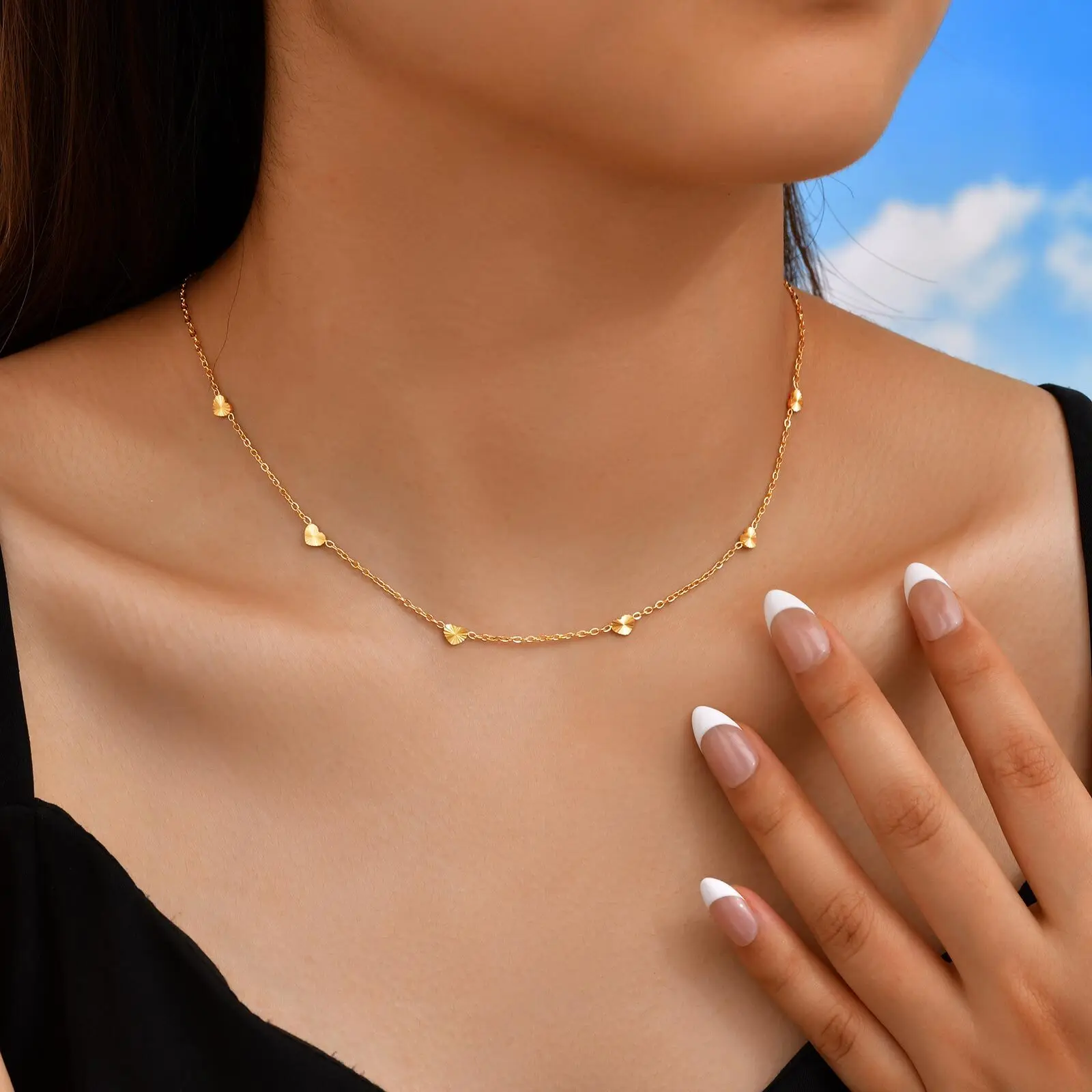 Vnox Edelstahl dünne gedrehte Schlangenkette Halskette Halsband für Frauen, kleiner 3D-Herzanhänger, trendiger Schmuck am Hals Geschenke – Detail 3