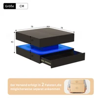 Table basse carrée Rosahqnda 78x78cm, avec lumières LED et tiroir de rangement, tables d'appoint pour salon, petites tables, noir/blanc 6