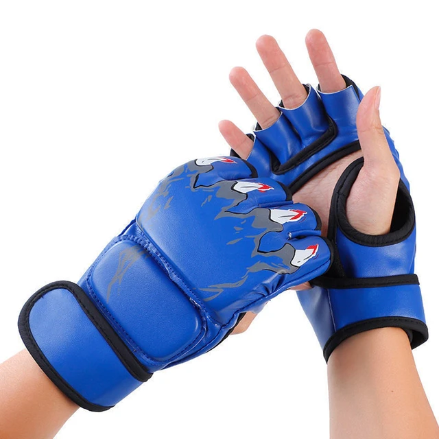 Guantes de boxeo de medio dedo para hombre, de cuero PU, para Kick Boxing,  kárate, Muay Thai, entrenamiento - AliExpress