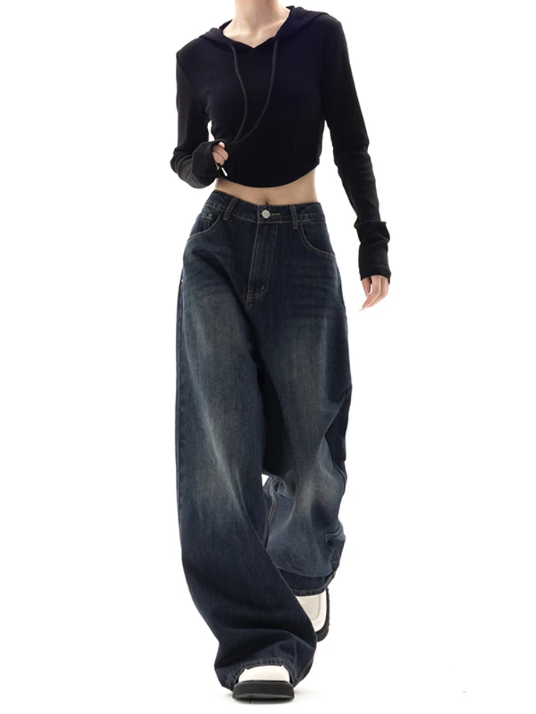 

DEEPTOWN Vintage Baggy Jeans Women Streetwear Y2k Wide Leg Oversized Harajuku Denim Trouser Autumn Korean Fashion Jeans Pants