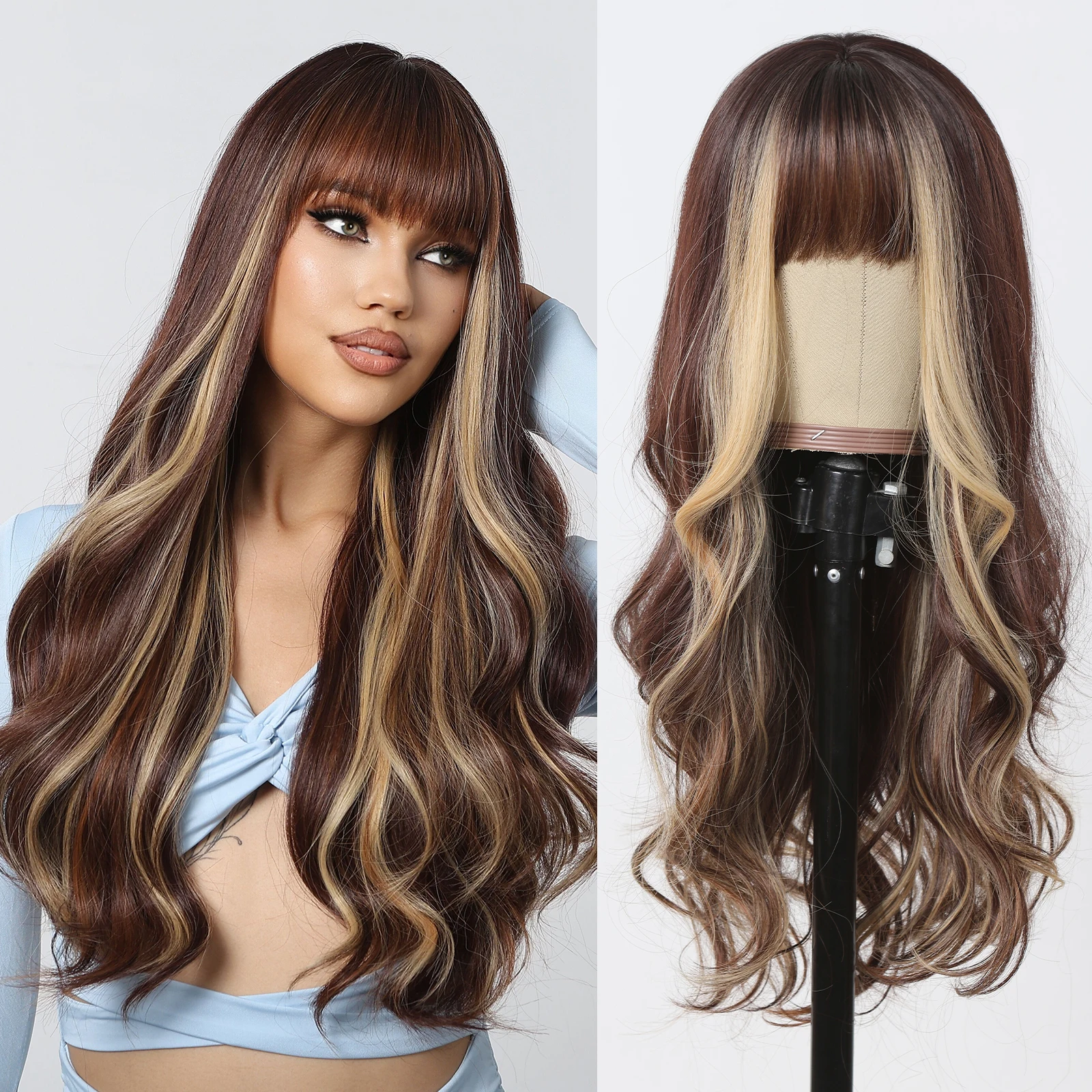 

Парики Синтетические длинные с челкой для женщин, жаростойкие, натуральные волосы