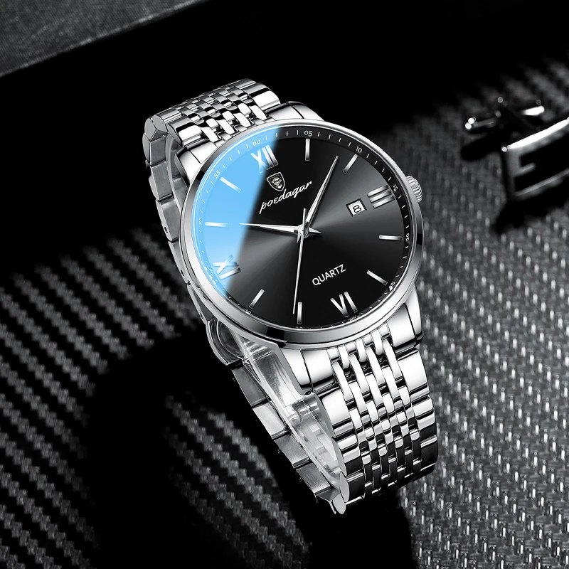 POEDAGAR Luxury Sports Men’s Wristwatch Stainless Steel Waterproof Date Man Watch High Quality Casual Fashion Quartz Men Watches BEST SELLERS