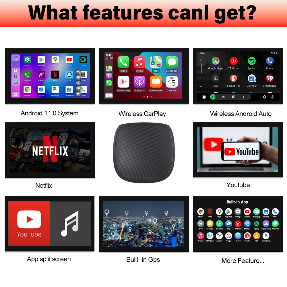 CarAiBOX 2023 ī÷ AI ڽ, Ʈ ڽ,  GPS  ī÷, ڵ Ƽ̵, ȵ̵ 11, 4GB, 64GB