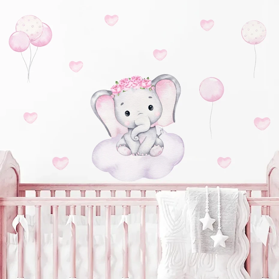 Cartoon Cute Swinging Elephant Butterfly Branch Watercolor Nursery Sticker  Wall Decals Art Print Kids Boys Room Home Decor - AliExpress, image size:930x930