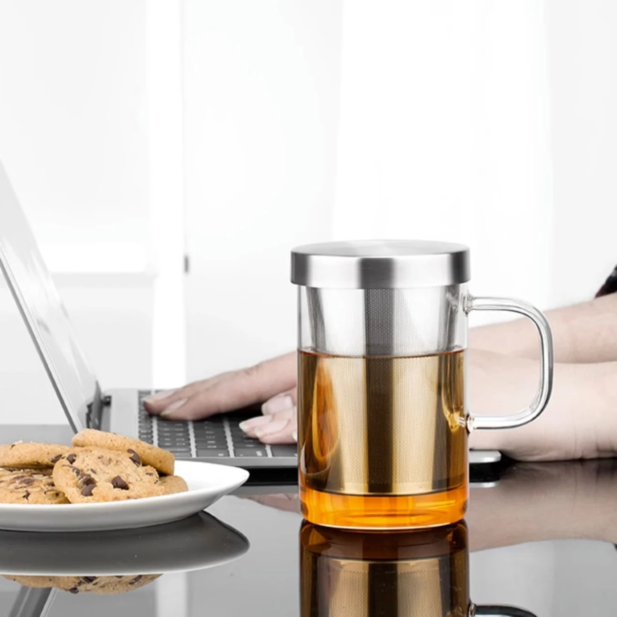 Set 2 Tazze Da Tè In Vetro Borosilicato Con Coperchio E Colino – 500 Ml, A Fungo, Resistenti Al Calore, Per Tè Sfuso E Caffè