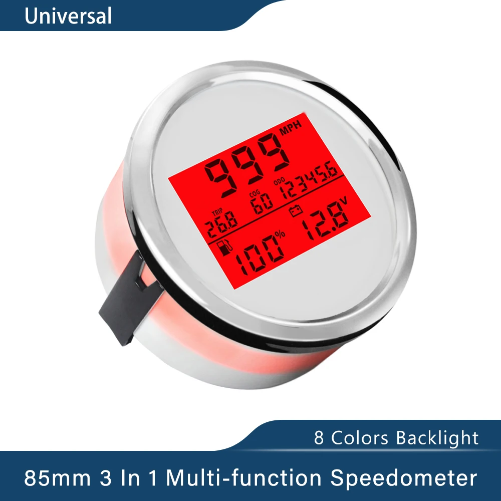 

Waterproof Universal 85mm 3 in 1 Multi-function GPS Speedometer Odometer with 8 Colors Backlight for Car Boat Yacht