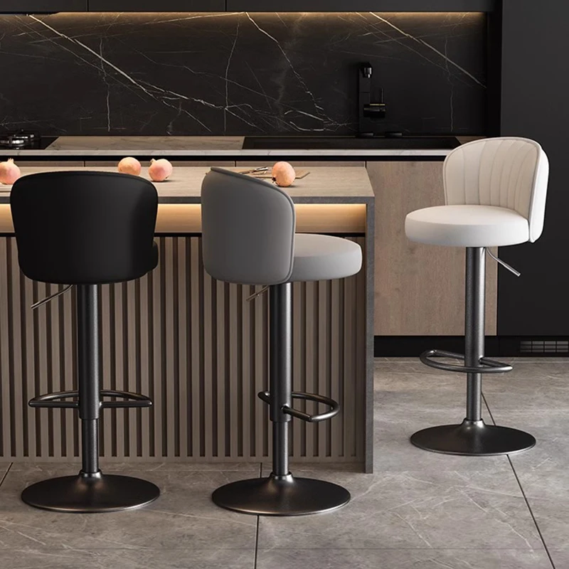 PU-leather Nordic Bar Chair High Stool Liftable Modern Swivel Bar Chair Reception Adjustable Furniture Taburete Alto LLBC
