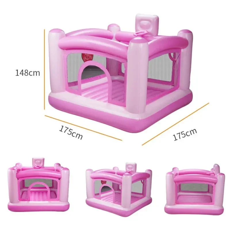 

Inflatable Castle Pink/Blue color Indoor small trampoline with Air blower Home shooting Children Jumping bed Yard Kids toys