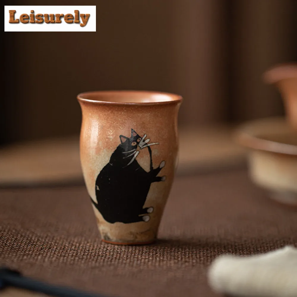 50ml Japanese Kiln Change Ceramic Teacup Zhiye Cat Smlling Fragrant Cup Small Master  Mug Wood-fired Porcelain Kung Fu Teaset