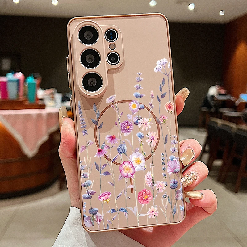 Little Flower Print Magnetic Phone Case - Stylish and Durable Hard Cover