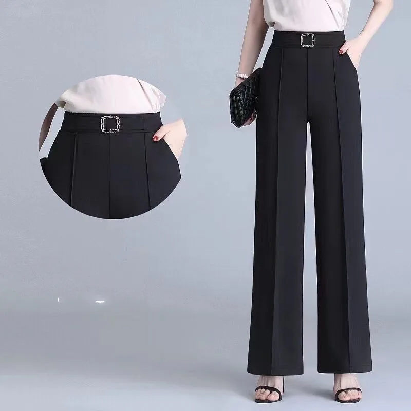 2023 Autumn and Winter Women's High Waist Patchwork Pockets Sashes Solid Slim Fashion Casual Elegant Commuter Straight Leg Pants