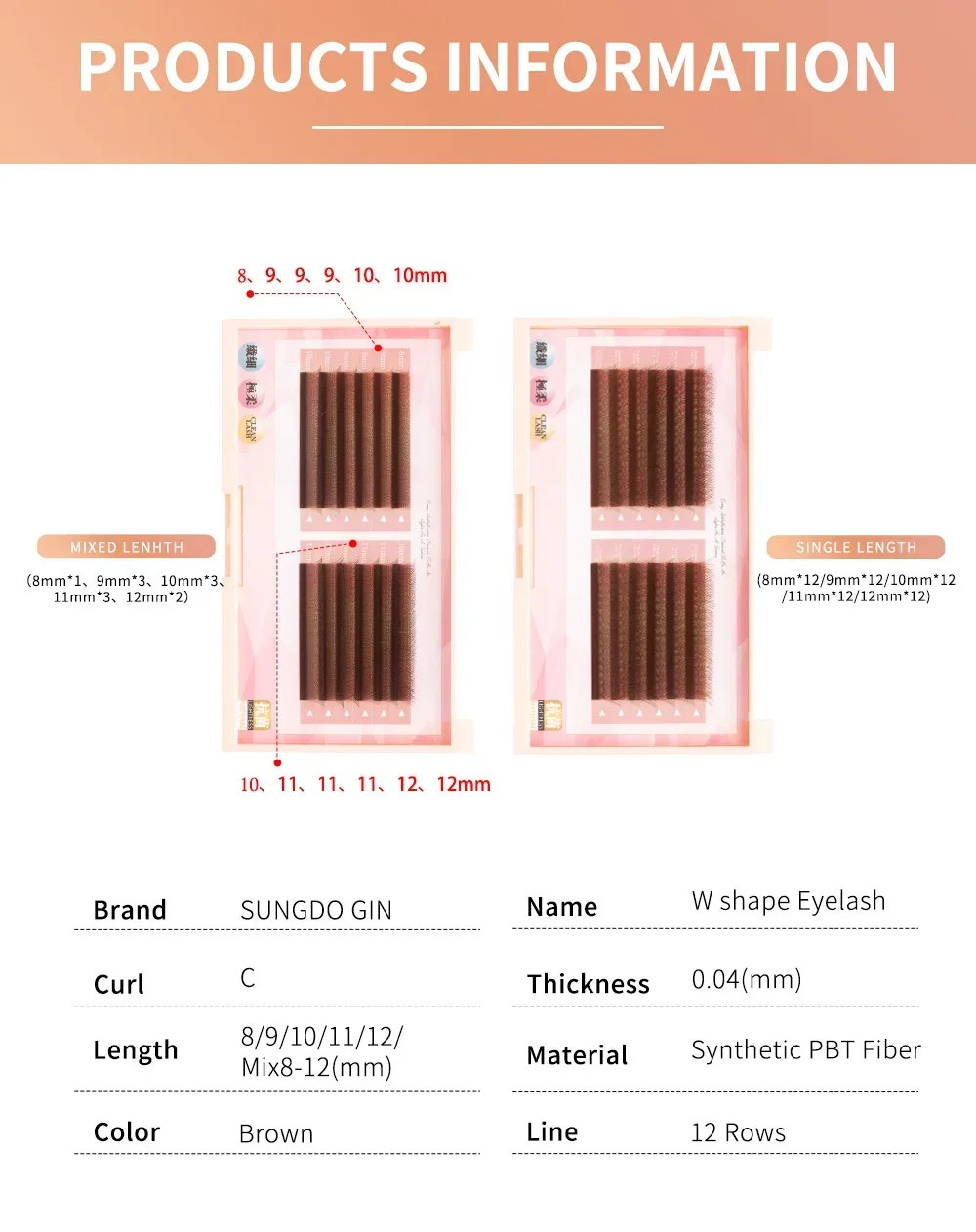 Braune W-Form Wimpernverlängerungen 0,04mm Dicke 3D Vorgefertigte Volumenfächer Automatische Blütenförmige Natürliche Weiche Leichte Einzelwimpern – Detail 2