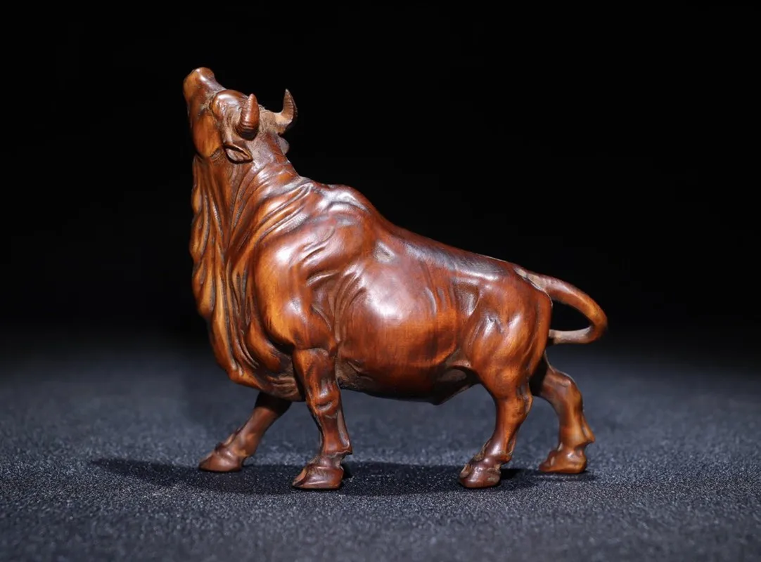 New European-style Cow Statue Zodiac Ox Animal Sculpture Retro Interior Decoration Figurine Handmade Wood Carving Ornament Feng 5