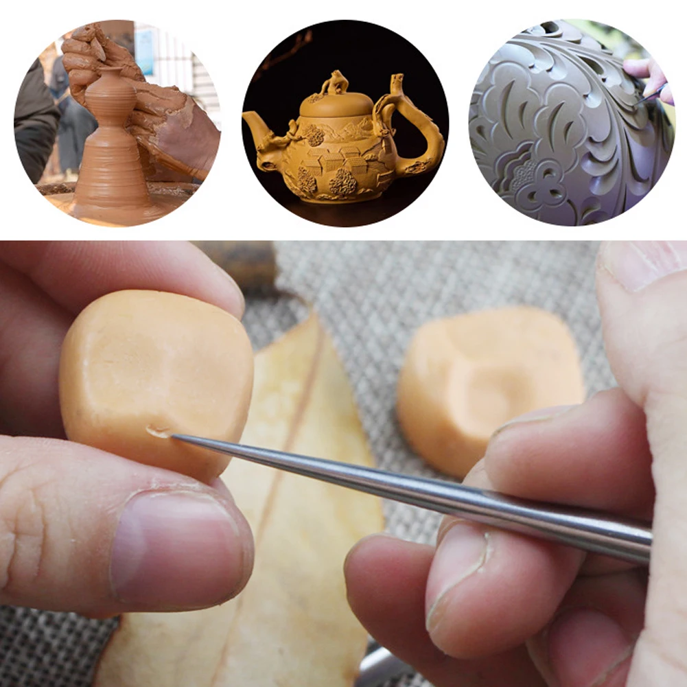 Pottery Modeling Stick Acupressure Texture Creasing Indentation Sharp Pottery Clay Tool Carving Clay Stainless Steel Tool