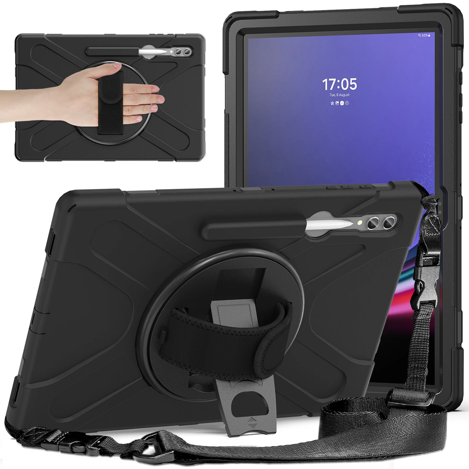 

Case for Samsung Galaxy Tab S9 Ultra S8 Ultra 14.6 inch Shockproof Cover Pencil Holder 360 Swivel Heavy Duty Adjustable Strap