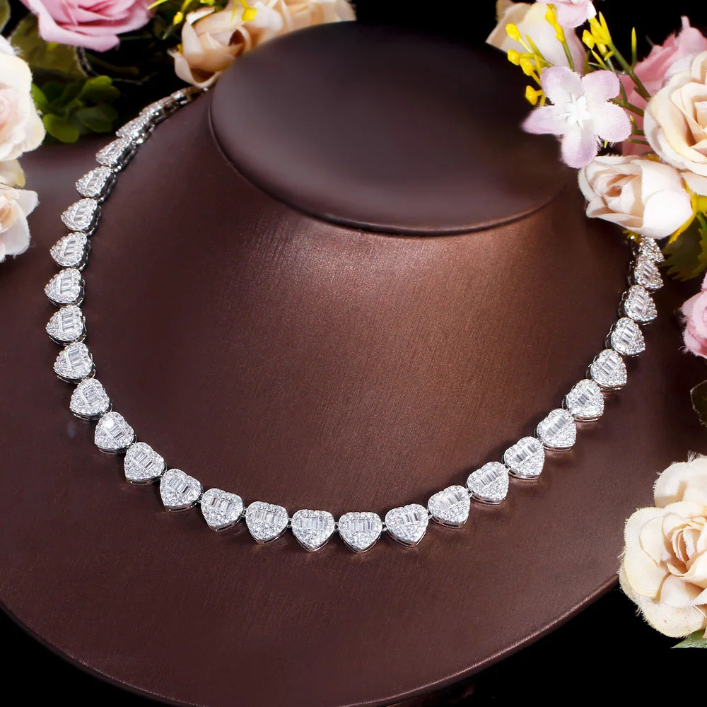 CWWZircons Super Bling Cubic Zirconia Pave White Gold Plated Love Heart Shape CZ Chain Necklace for Women Hip Hop Jewelry CP094