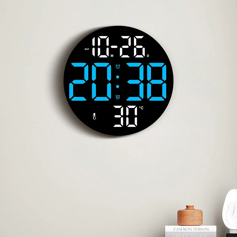 Wall Clock Digital Wall Clock LED Large Digital Wall Clock Remote Control Temperature Date Week Display Two Clocks Timing Clock Bedroom Home Decor