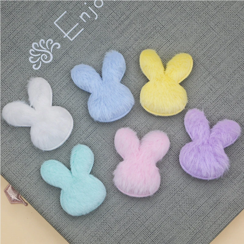 48 Stücke 3,8*4,5 CM Plüsch Filz Kaninchen Kopf Handgemachte Haarspange Zubehör Und Tuch Dekorative Zubehör – Detail 1
