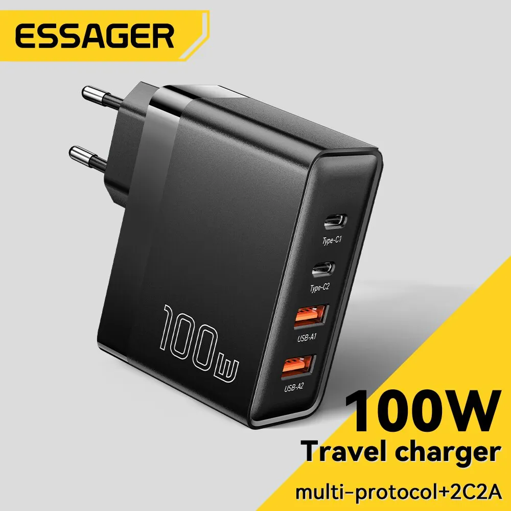Essager GaN USB C타입 캐리카배터리, PD QC 급속 충전 4.0, 3.0 C타입 리카리카 라피다, 아이폰 14, 13, 12, 샤오미 맥북, 100W Essager GaN USB C타입 캐리카배터리, PD QC 급속 충전 4.0, 3.0 C타입 리카리카 라피다, 아이폰 14, 13, 12, 샤오미 맥북, 100W