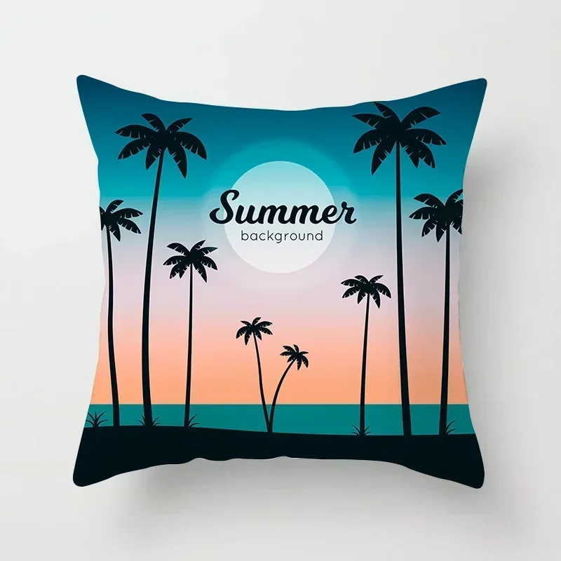 45x45cm Summer Beach Pillowcase Palm Tree Leaves Plant Pillow Case Sofa Home Decoration Car Waist Throw Cushion Cover 23