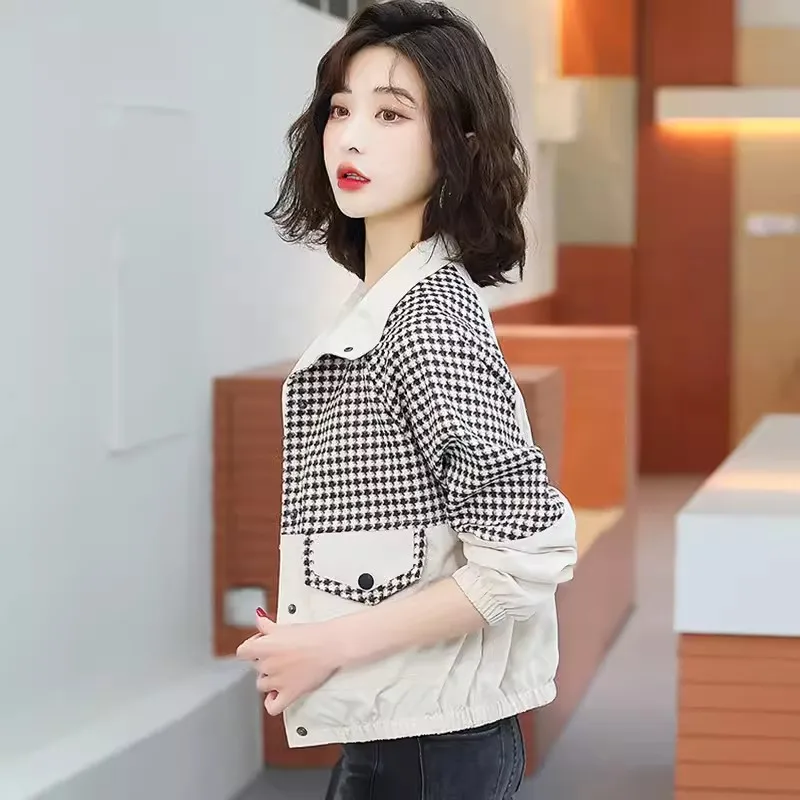 Qianniao Grid Fashionable Baseball Jacket Short Jacket Women Spring and Autumn 2024 New Popular Loose Versatile Work Jacket top