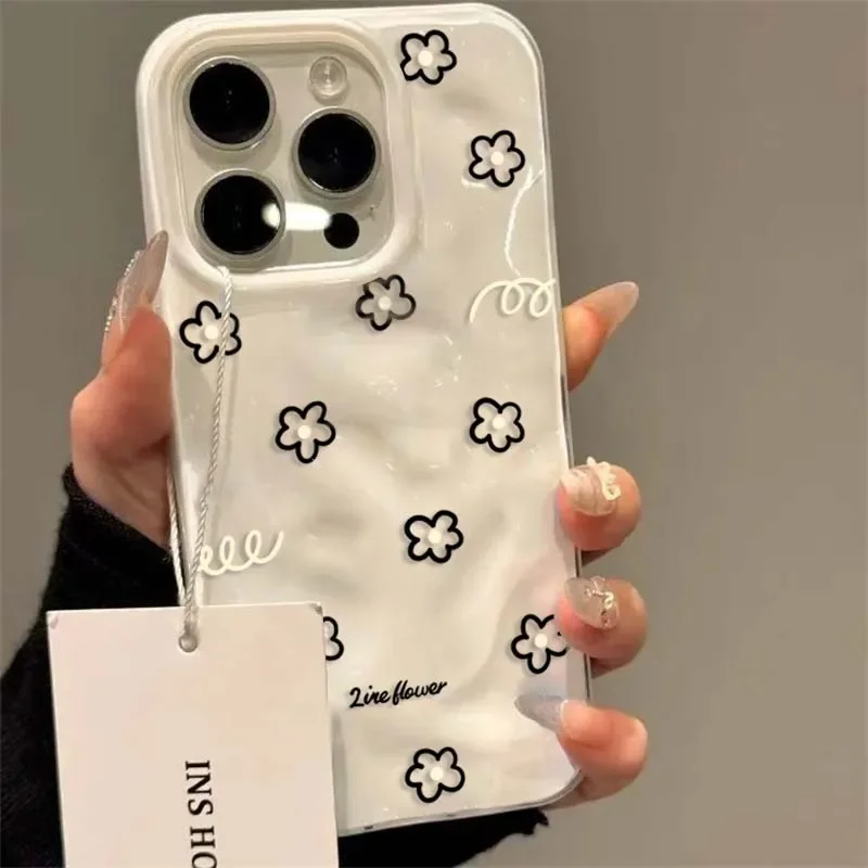 Charming Yellow Floral Cartoon Soft Phone Case with Textured Pink and White Details