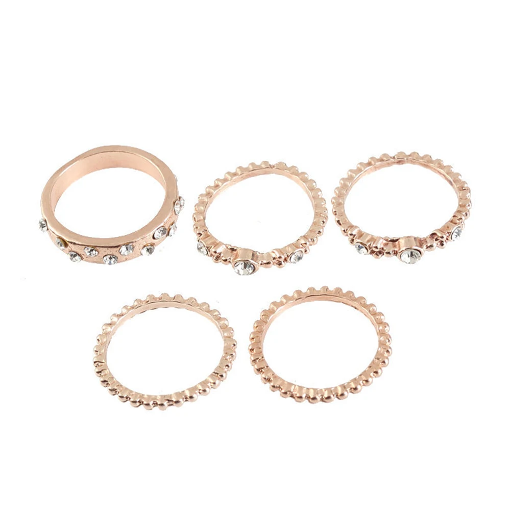 Vintage Rose Gold Silver Plated Crystal Zircon Stacking Rings for Women Elegant Party Wedding Sparkly Midi finger Rings 5pcs/set ring set