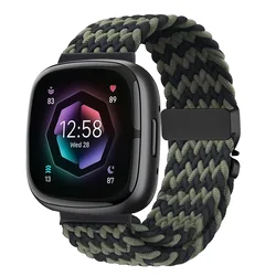 Braided Parachute Nylon Bracelet Strap - Elegant Replacement Band - Fitbit Versa 3 (Black green)