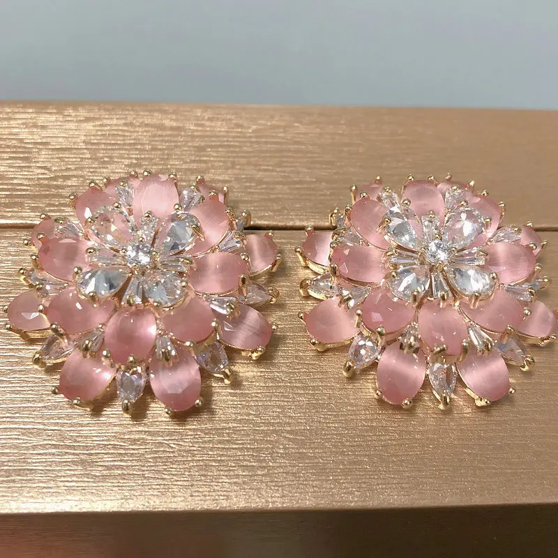 

Bilincolor Luxury Elegant Cubic Zirconia Pink Flower Earring for Women