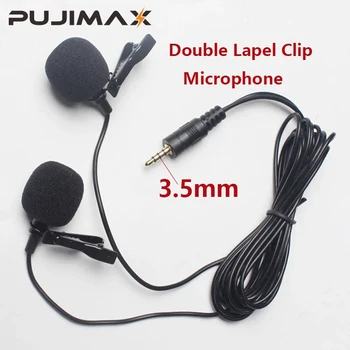 PUJIMAX-듀얼 헤드 미니 라발리에 라펠 마이크, 3.5mm 잭 헤드셋 마이크, 1M/3M 케이블, 아이폰 라디오 오디오 비디오 마이크로폰