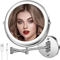 8" Wall Mounted Bathroom Makeup Mirror with 3 Color Light,Double Sided 1X/10X Magnifying Lighted Mirror LED Mirror for Shaving