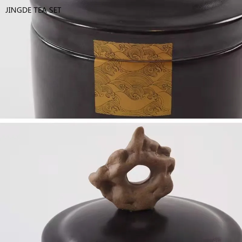 Black Ceramic Tea Organizer Box Household Kitchen Sealed Moisture-proof Coffee Container Teahouse Storage Jar Tea Accessory