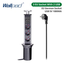 Retractable Aluminum Desktop Socket with 3 Outlets & USB Charging Ports - 3 EU ports USB