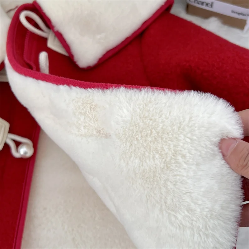 Girls Kids Woolen Coat Jacket Overcoat 2023 Red Warm Thicken Winter Cotton  Windproof Plus Size Children's Clothing