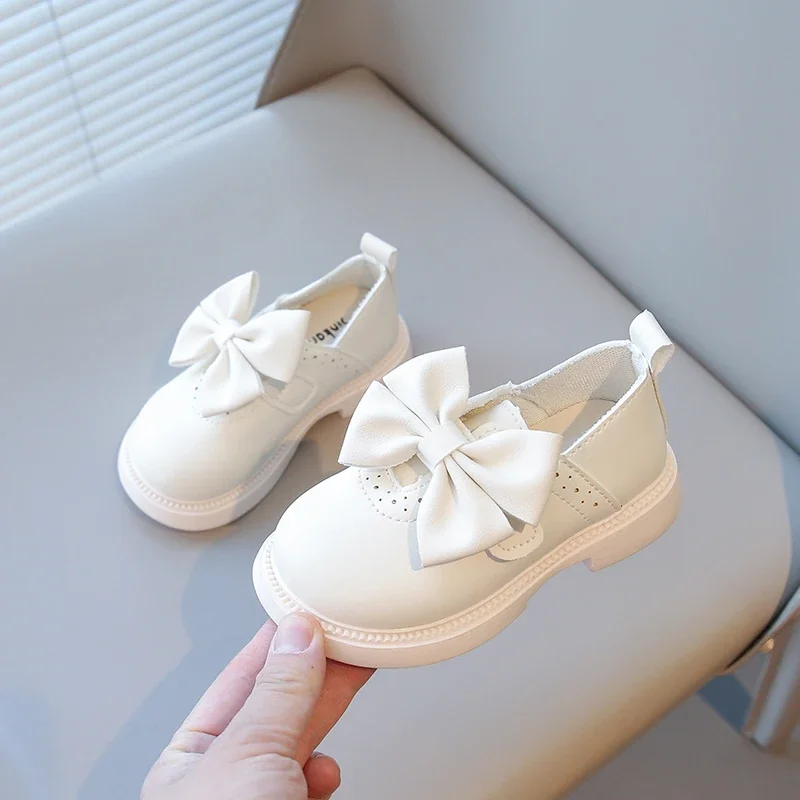 Leather Kids School Flats with Big Bow-knot for Girls