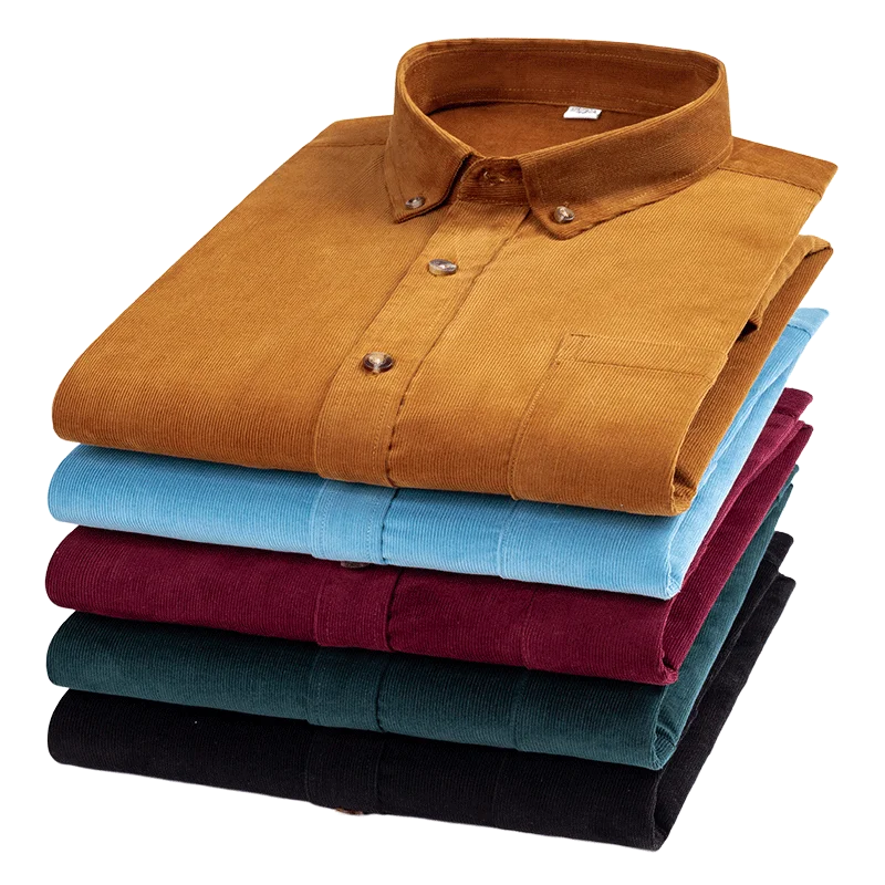 100% Cotton Plus Size 6XL Men's Corduroy Shirt Casual Long Sleeve Regular Fit Business Dress Shirt Men's Comfort Pocket