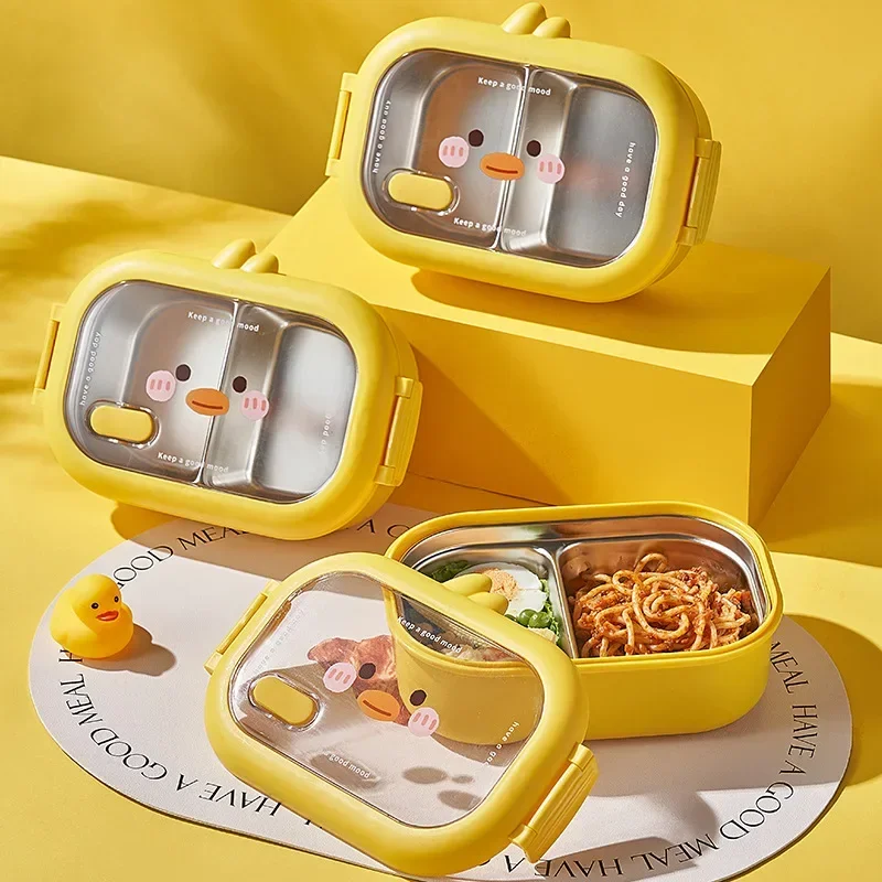 Boîte à Lunch Isotherme Enfant En Acier Inoxydable - Motif Canard Jaune, 19,5x8,3x13 Cm - Étanche, Pour école Et Pique-nique