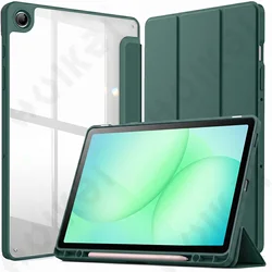 Slim Translucent Tri - Fold Stand Tablet Case with Pen Charging and Auto Wake/Sleep for Tab A11 Plus 11inch (Dark Green)