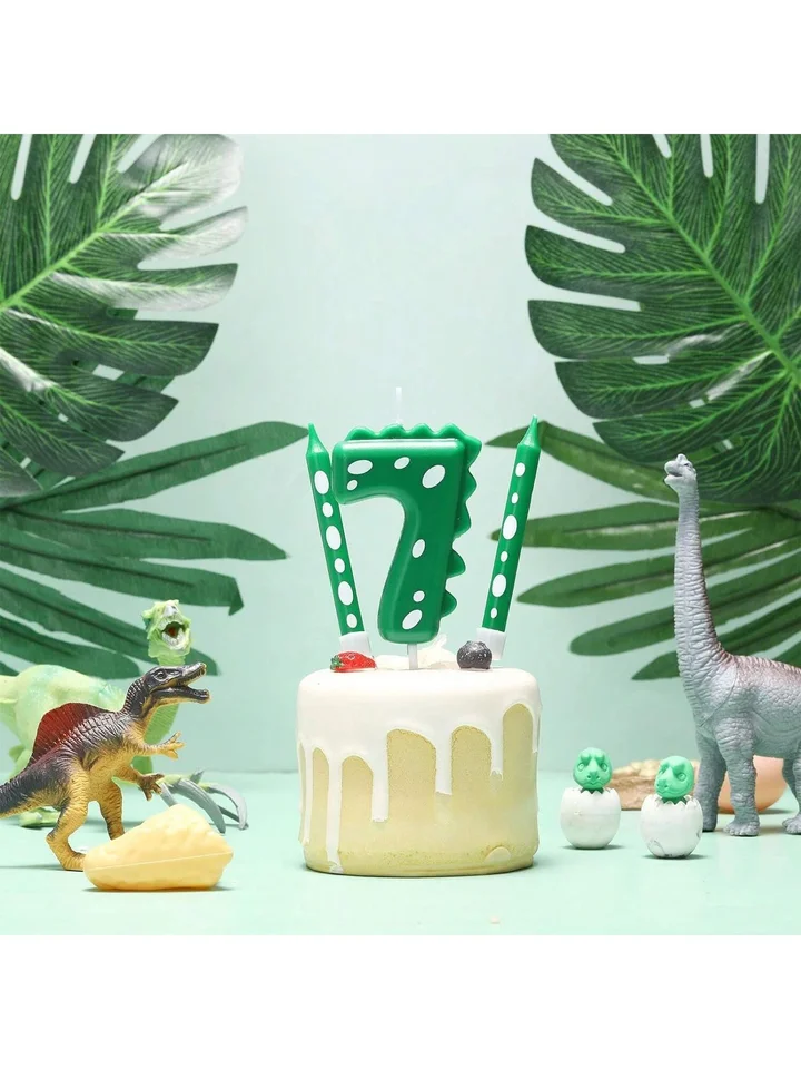 Candele Compleanno Dinosauro BOBOZHONG - Numero 3 Con Cake Topper