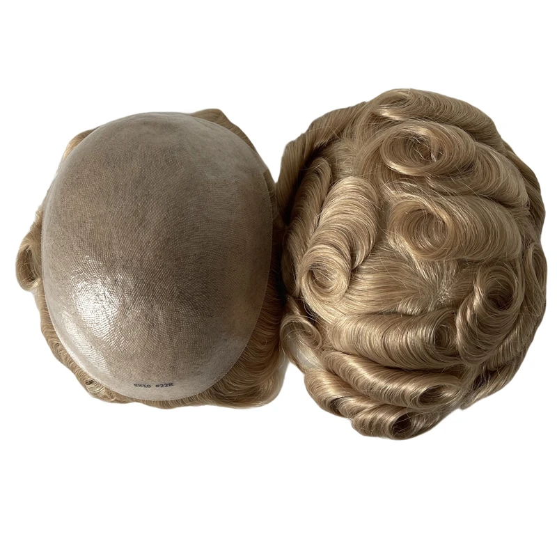 32mm wave Toupee 22R 8x10 Skin Knots PU Units 6 inches Peruvian Virgin Human Hair Replacement for White Men