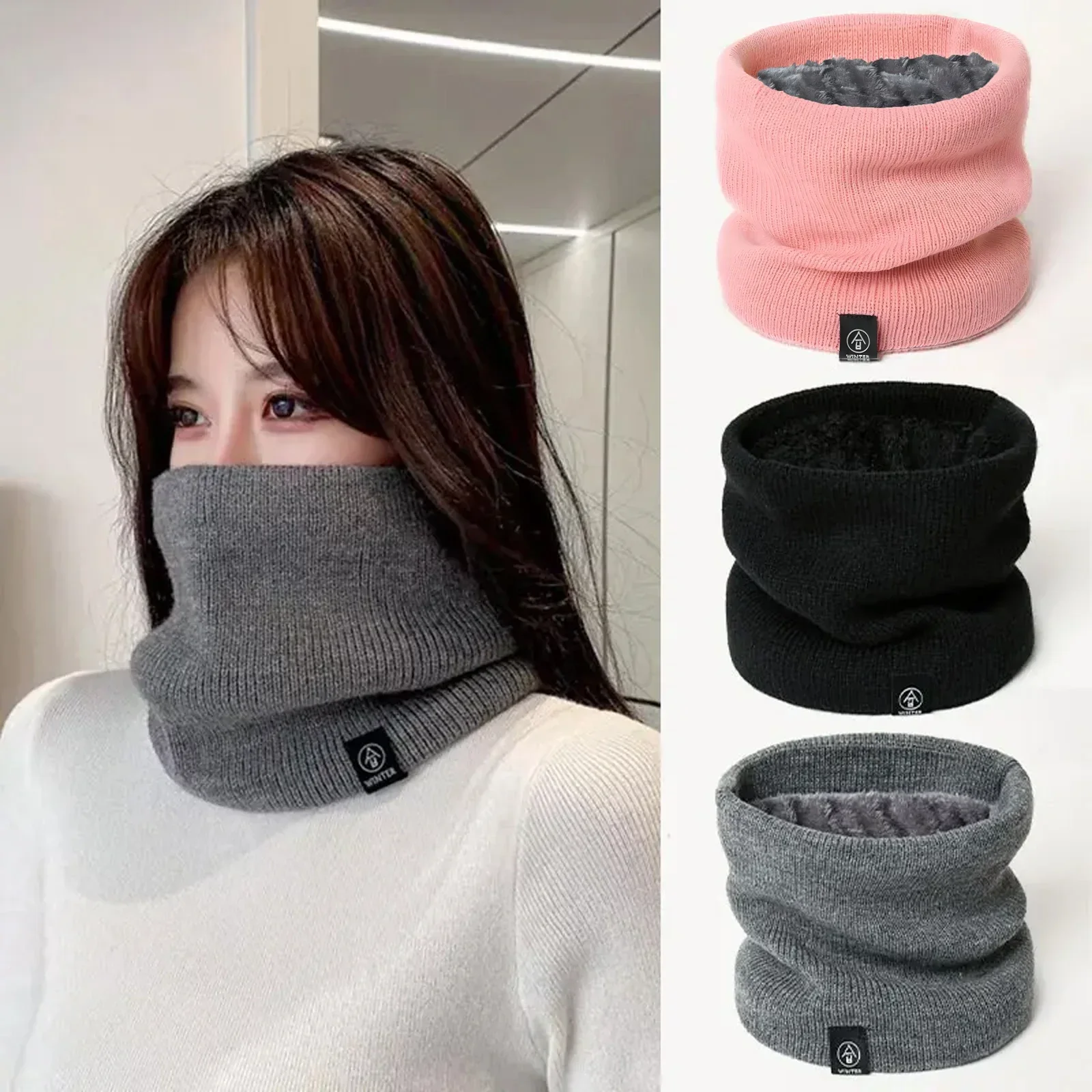 Knitted Scarves Solid Color Warm Thickened Neck Ski Face Mask Tube Circle Skiing Hiking Cycling