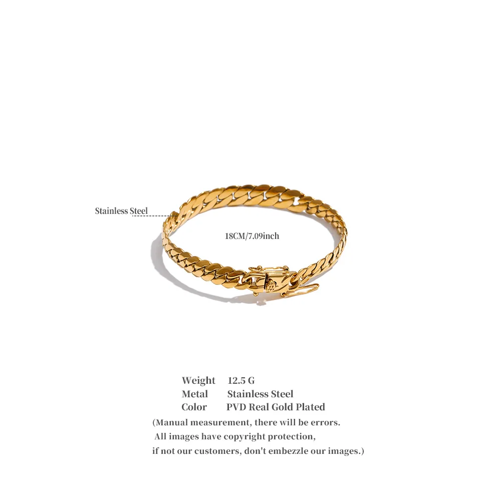Yhpup Stainless Steel Cuban Chain Bracelet Bangle 18K Golden PVD Plated Waterproof Exclusive Style Personalized Jewelry Polished 6