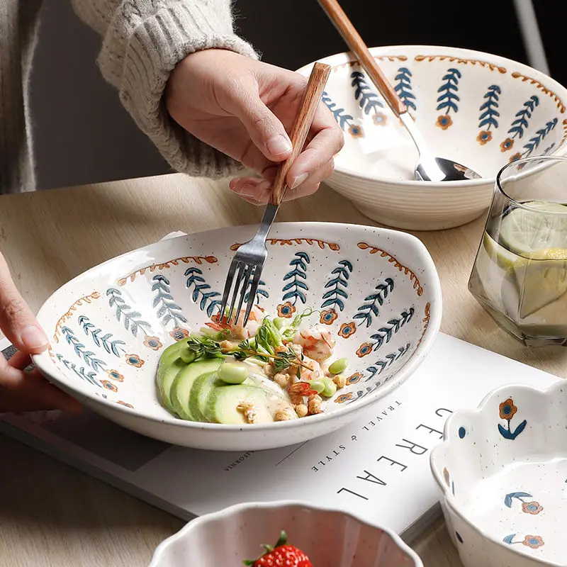 

Керамическая посуда с ручным рисунком в стиле ретро, креативные винтажные наборы тарелок с цветами, кухонный набор обеденных тарелок, тарелки для еды, домашнее хозяйство