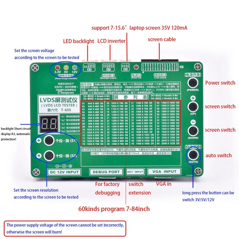 노트북 LCD LED 테스트 스크린 테스터, Lvds 케이블, 인버터 도구 키트 패널, 14PCs, 신제품