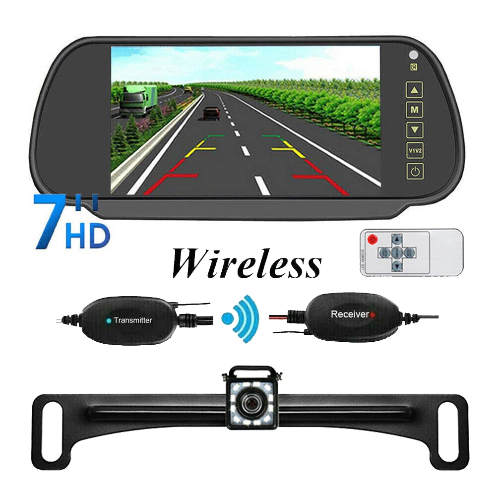 

Wireless 7 inch Rear View Mirror Monitor + Car Backup Camera Kit Night Vison Camera for Car, Pickup, SUVs, Vans