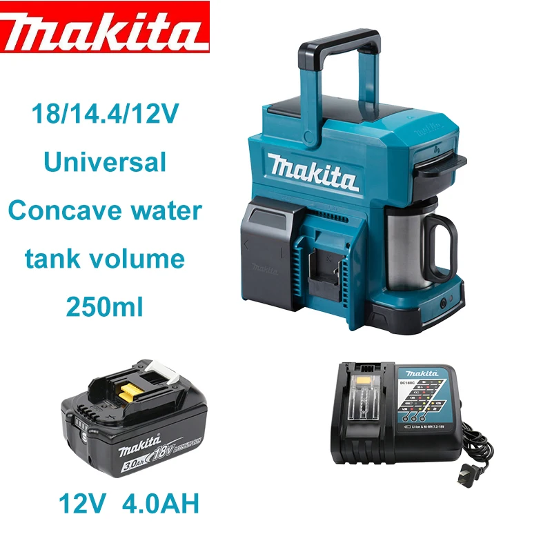 Cafetière sans fil Makita - machine à café CXT LXT 18 Volts - sans fil ou  12 Volts Lithium (Li-Ion) - (Produit seul) - réservoir 0,24 litres | DCM501Z
